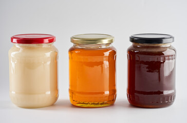 Jars with various types of honey
