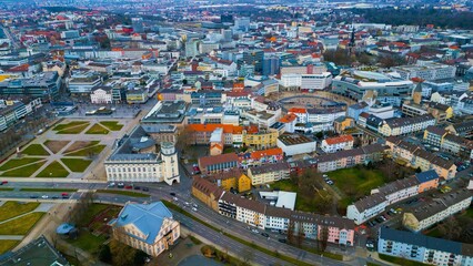 Aerial of the downtown in Kassel in Hesse, Germany on a sunny day in autumn - obrazy, fototapety, plakaty