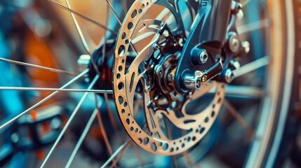 Close-Up of Bicycle Disc Brake System. Generative ai - obrazy, fototapety, plakaty