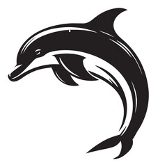 Vintage Retro Styled Vector  Dolphin Silhouette Black and White - illustration