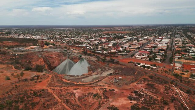 aerial shot of Kalgoorlie Boulder city in Western Australia on an overcast day, Australian mining city