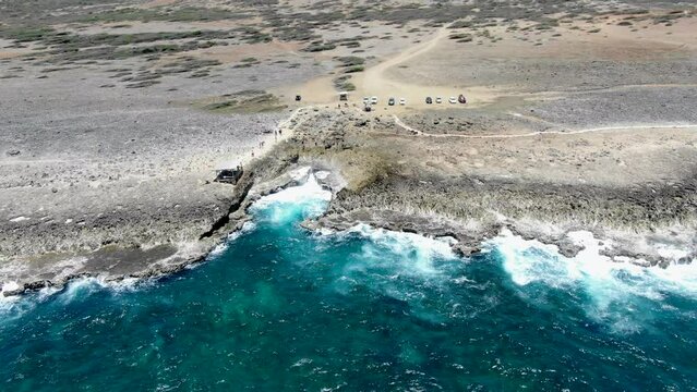 Shete boka national park, curacao with rough waves crashing, aerial view