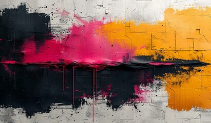 a textured black and white background with black and yellow paint strokes, in the style of bold outlines, flat colors, bold color usage, dark yellow and dark pink. Generative AI - obrazy, fototapety, plakaty
