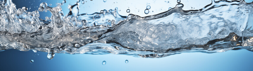Abstract Water Splash with Fluid Motion and Bubbles on Blue