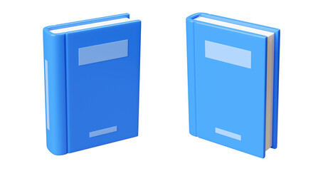 Close paper book with blue glossy hardcover standing vertical in different angles of turn. 3d render