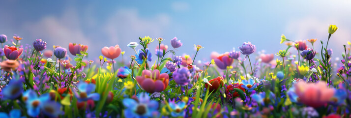 a pretty wallpaper with a full field of flowers, generative AI
