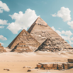 Majestic Egyptian Pyramids under Blue Sky