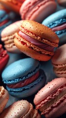 Assorted Colorful Macarons with Various Flavors in Close-Up