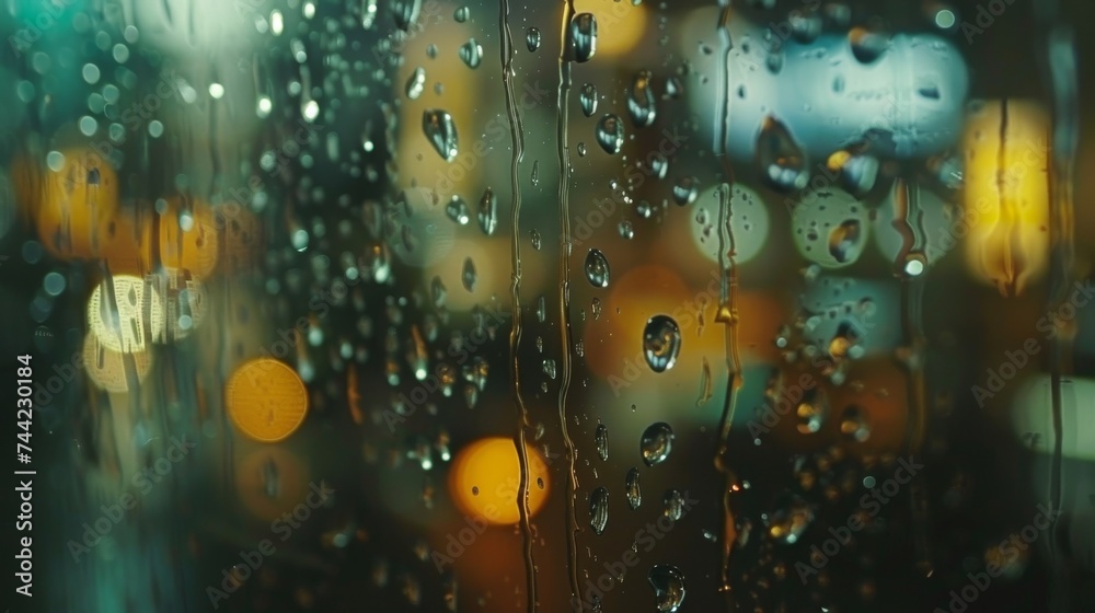 Poster A mesmerizing abstract of light and colorfulness, captured in the blurred droplets of rain on a window