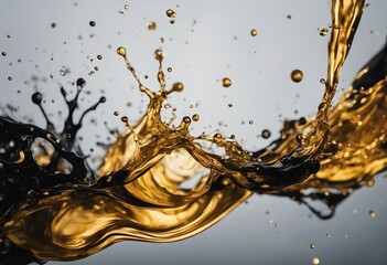 Ink in the water A splash of black and gold paint Abstract background color Black gold oil Gold...