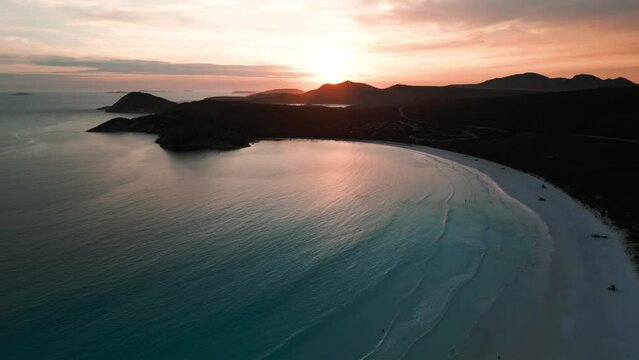 aerial view over Lucky Bay in Cape Legrand National Park at sunset, near esperance, western australia