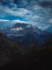 Rocky mountain and sunlight in Dolomites, Italy
