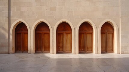 The elegant arches of the symmetrical doorways add a touch of grandeur to the stone building, inviting one to enter and discover the warmth and comfort of home