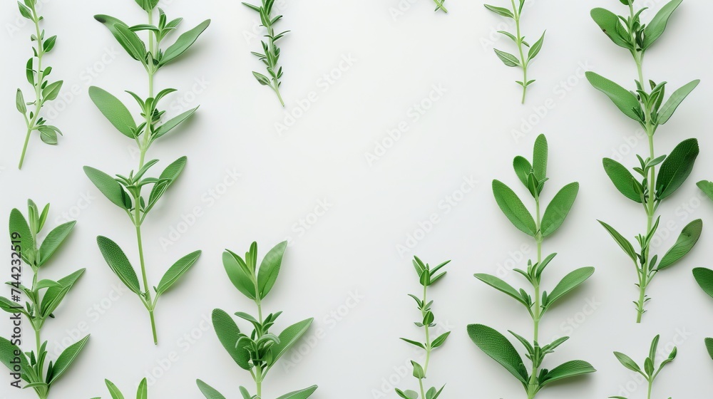 Poster a cluster of verdant leaves, imbued with the healing power of herbs, create a serene and natural sce