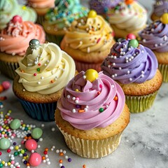Easter colorful mini cupcakes with sprinkles - 744232576