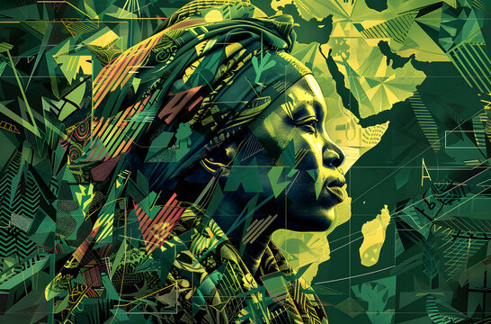 Serene Woman With Traditional Headwrap in Abstract African Tapestry Setting. African World Heritage Day