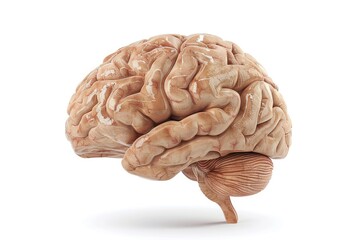 3D realistic illustration of the human brain side/ lateral view isolated on a white background. Healthcare and education concept.