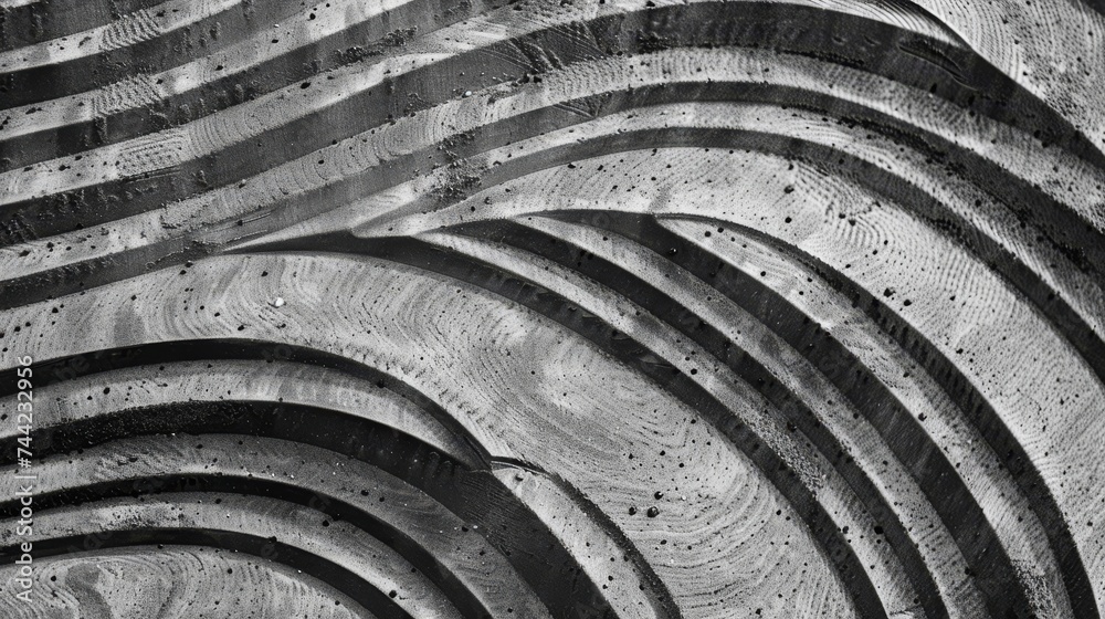 Poster an intricate monochrome spiral of abstract symmetry, showcasing the delicate interplay between light