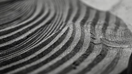A mesmerizing monochrome photograph captures the intricate details and textures of a sand grain, inviting the viewer to get lost in its abstract beauty