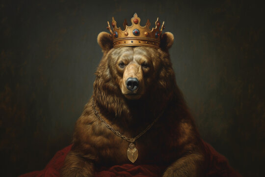 king bear in his crown being so serious and self proud