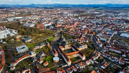 Aerial view of the old town of Fulda in Hessen Germany on a sunny day in winter	