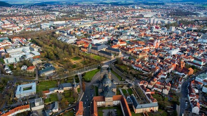 Aerial view of the old town of Fulda in Hessen Germany on a sunny day in winter	 - obrazy, fototapety, plakaty
