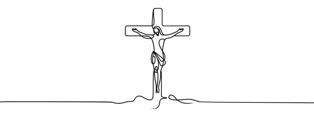 continuous line of Jesus christ.one line drawing of the Lord jesus being overtaken.line art of the event of the crucifixion of jesus christ - obrazy, fototapety, plakaty