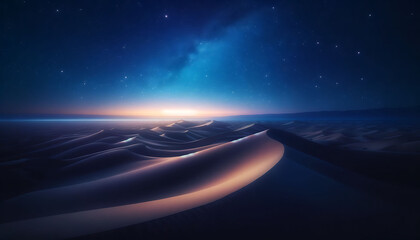 Starry Night Over Desert Dunes. Twilight Grace at Nature's Sand Gallery. highlighted by the gentle arc of the Milky Way.