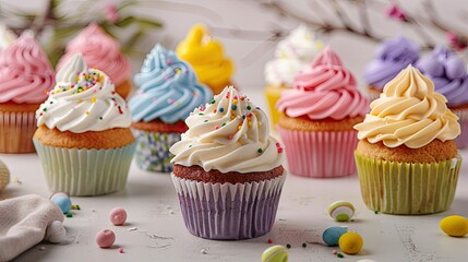 Easter colorful mini cupcakes with sprinkles - 744234719
