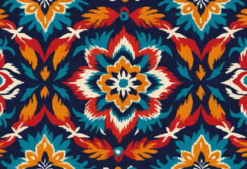Fototapeta na wymiar Oriental Ethnic Geometric Rug Rug Ikat Pattern Seamless Traditional Background Design, Carpet, Wallpaper, Garment, Packaging, Batik, Fabric, Embroidery Pattern 