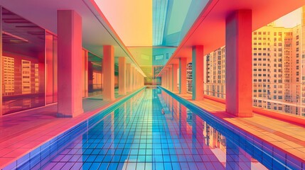 Colorful Vaporwave Liminal Space Pool