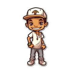 Obraz premium Vector illustration of a sticker featuring a young boy wearing a stylish hat and sunglasses