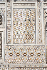 AGRA, UTTAR PRADESH / INDIA - FEBRUARY 27, 2012 : INLAID WORK OF MARBEL STONE ON THE WALL OF ITMAD...