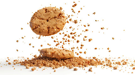  Pile of Cake Crumbs and Cookies Flying, Isolated on White Background - obrazy, fototapety, plakaty