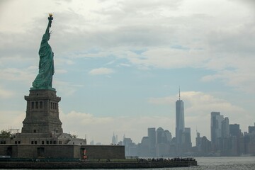 Iconic Statue of Liberty standing proudly against the skyline of New York