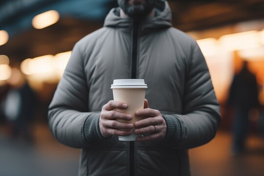 A man in a hoodie holding a coffee cup.