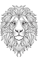 An ethnic line art of a lion head on a white background
