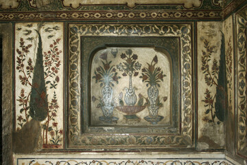 AGRA, UTTAR PRADESH / INDIA - FEBRUARY 27, 2012 : INLAID WORK OF MARBAL STONE ON WALL OF ITMAD UD DAULA (BABY TAJ).
