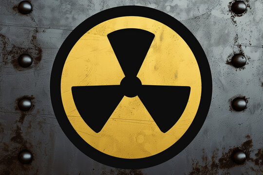 radiation icon, yellow and black, metalic, sign, risk radioactive power dangerous, reactor warning energy, medicine health.