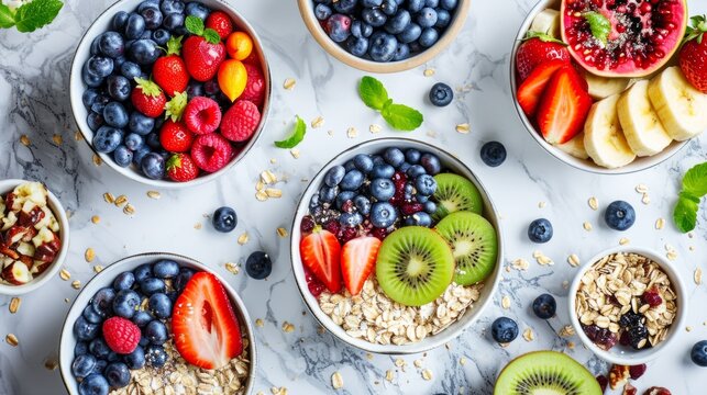 healthy breakfast with fresh fruits and oatmeal generative ai