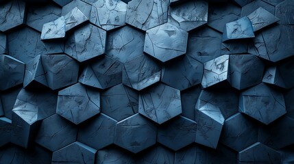 black, geometric, tiled wallpaper background, in the style of dark gray and blue, three-dimensional space, angular shapes, shaped canvas, modern urban, soft-edged. Generative AI - obrazy, fototapety, plakaty