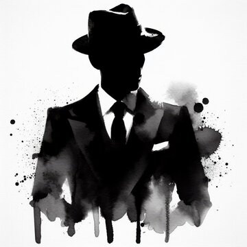 recommend clip art: Silhouette of man in classic suit and hat.