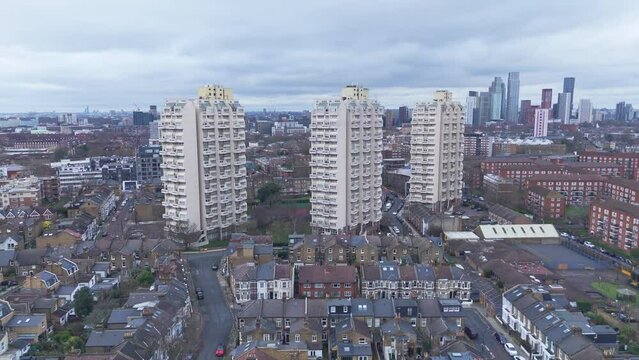 Three large blocks of high-density council flats in Stockwell southwest London. UK