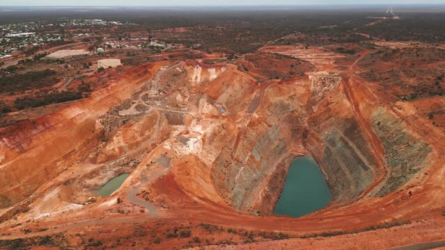 aerial view over a mine pit in Kalgoorlie Boulder during the day, australian mining city in Western Australia