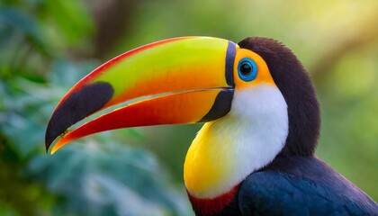 Fototapeta premium Closeup of the head of a beautiful toucan with its large beak
