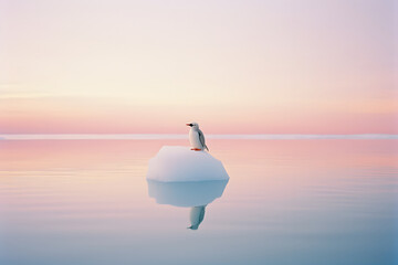 A cute penguin at the north pole. Abstract landscape.	 - obrazy, fototapety, plakaty