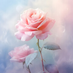 Pink rose flower in the garden. Isolated flower on blurred background. Natural concept.	