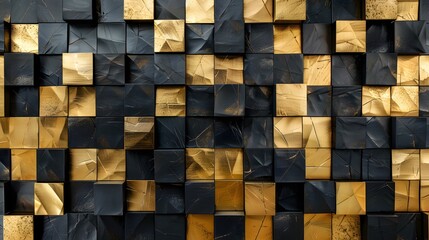abstract square geometric black and gold background,