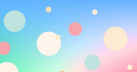 Image of colorful dots flying over blue and pink background