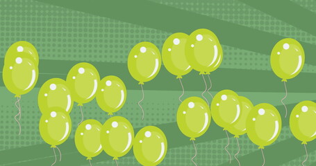 Image of green balloons flying over dark green background